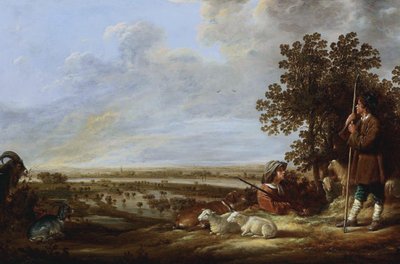 Paesaggio con due pastori e i loro animali da Aelbert Cuyp